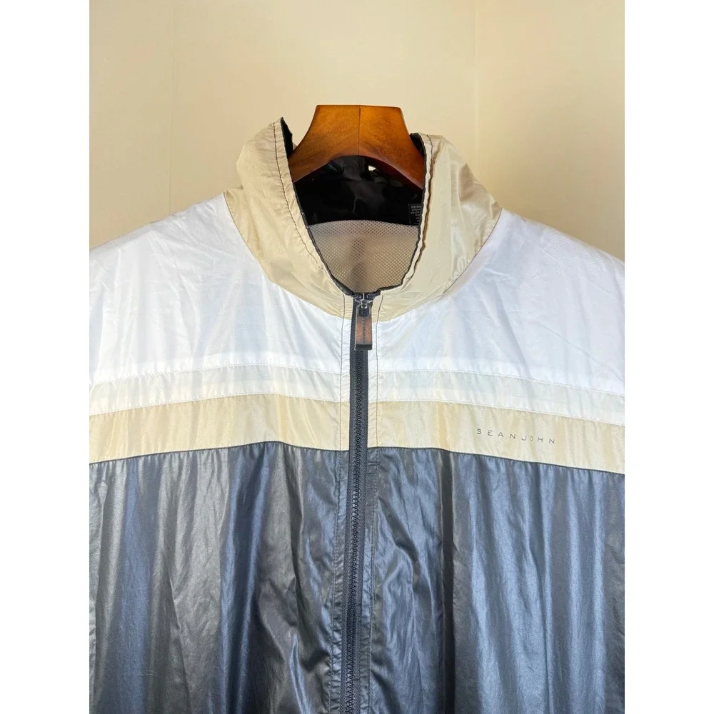 Sean John Mens Windbreaker Shacket size 3XLT Colorblock Full Zip Lined Mesh